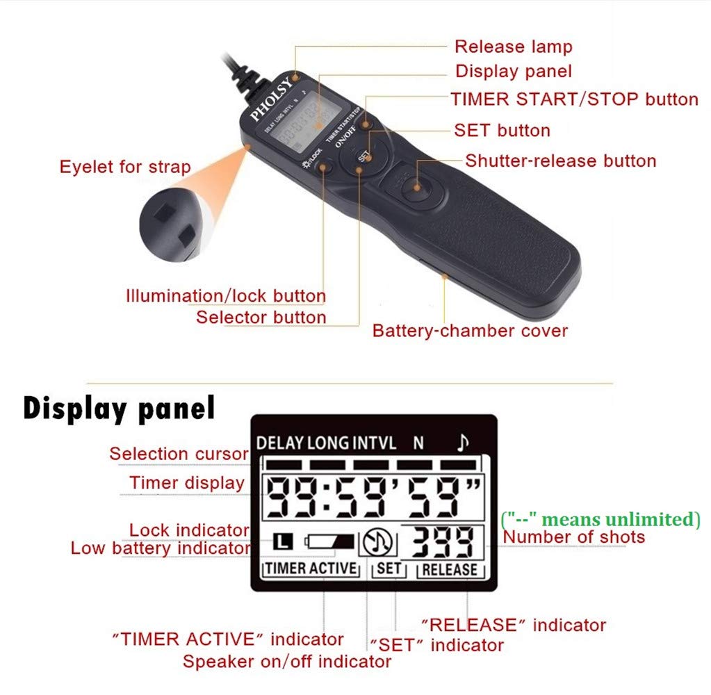 PHOLSY S8 Timer Remote Control Cable with Intervalometer for Sony