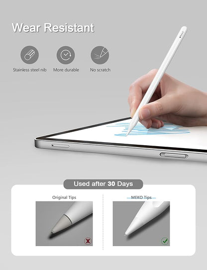 MEKO 4 Pack Upgraded 0.72mm Fine Ponit Precise Replacement Tips for Apple Pencil 1st/2nd Generation & Logitech Crayon, Wear-Resisting Pen Nibs for iPad Pro/Air/Mini Pencil - White