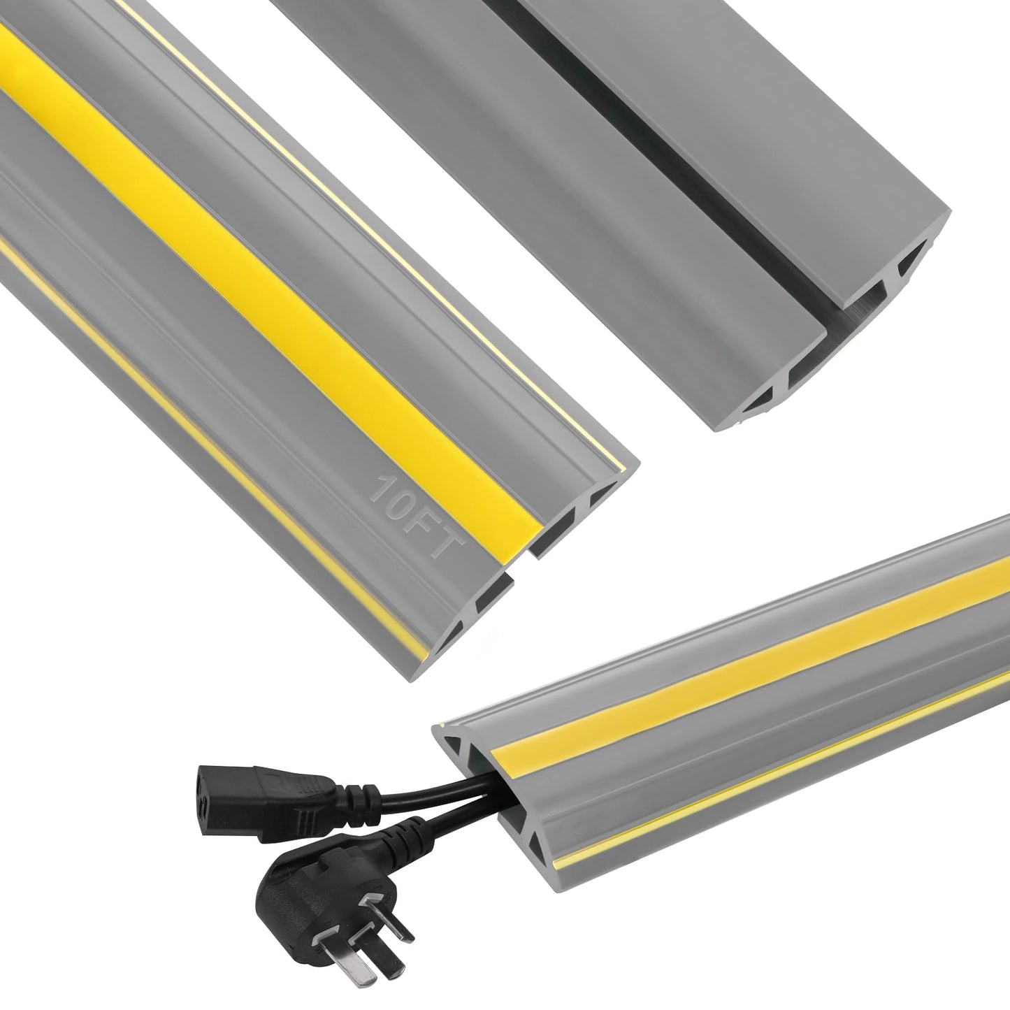 Floor Cord Cover 10Ft Heavy Duty PVC Floor Cable Protector Electric Cord Hider Cable Management Floor Strip Extension Cord Covers Cable Raceway for Wires on Floor Inner Channel 1.36" W x 0.43" H -Gray