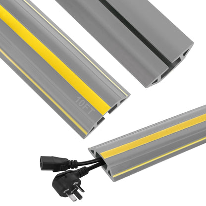 Floor Cord Cover 10Ft Heavy Duty PVC Floor Cable Protector Electric Cord Hider Cable Management Floor Strip Extension Cord Covers Cable Raceway for Wires on Floor Inner Channel 1.36" W x 0.43" H -Gray