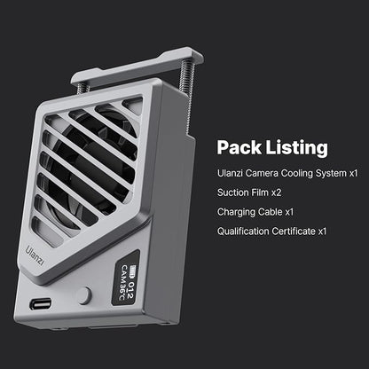 ULANZI Camera Cooling Fan Silver New, Spring Telescopic Mounting Adjustable Mini Intelligent Cooling Fan Real-time Monitoring with Type-C Charging Port, Compatible with Sony Canon FUJIFILM Nikon