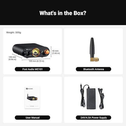 Fosi Audio MC101 Bluetooth Stereo Amplifier Home Audio Component Mini Amp with VU Meter 2 Channel HiFi Receiver for Passive Speakers with Bass Treble Tone Control Vintage All Aluminum Alloy Build