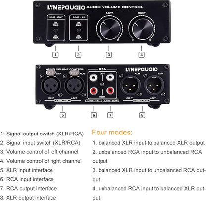 Volume Controller, Audio Volume Control Box, Passive Audio Volume Controller with Fully-Balanced & Single-Ended Mode XLR & RCA Interface for Home Stereo System Pre-Amplifier Speaker