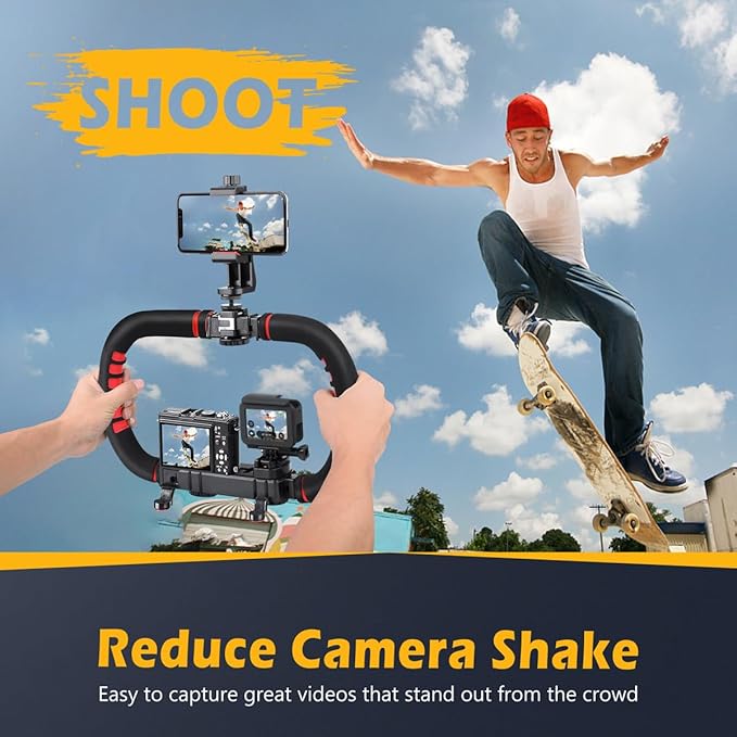Camera Smartphone Stabilizer, Handheld Video Rig Grip with Carrying Case, Fits for All Camera, Camcorder, Action Camera, DSLR and All iPhone and Android Smartphones