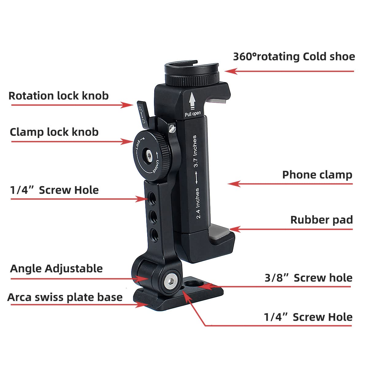 Arnarkok Metal Phone Tripod Mount with Rotatable Cold Shoe Mount