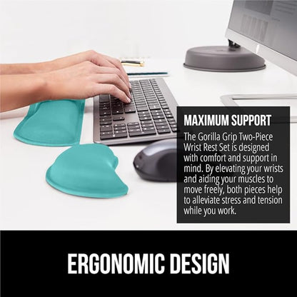 GORILLA GRIP Silky Gel Memory Foam Wrist Rest for Computer Keyboard, Mouse, Ergonomic Design for Typing Pain Relief, Desk Pads Support Hand, Arm, Mousepad Rests, Stain Resistant, 2 Piece Pad Turquoise