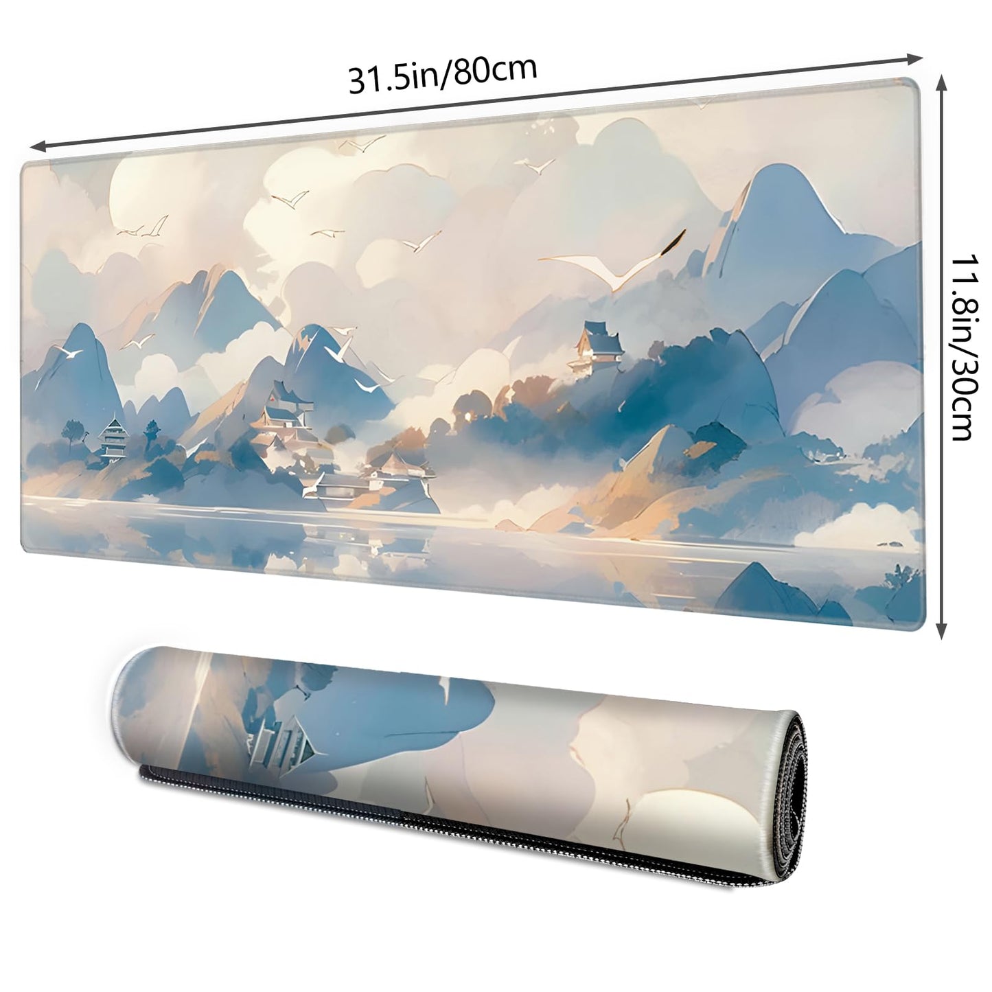 Galdas Gaming Mouse Pad XXL XL Large Long Extended Big Mousepad Non-Slip Rubber Keyboard Mouse Pad with Stitched Edges for Laptop Home Office (31.5x11.8x0.08 Inch) -Cloud Scenery