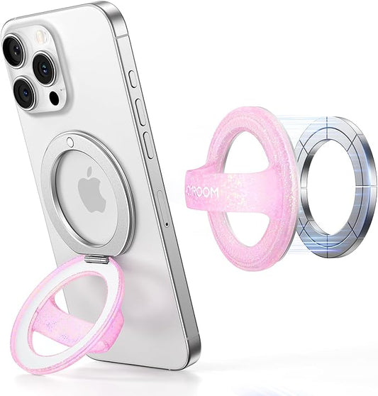 JOYROOM Magnetic Phone Grip, Silicone Finger Loop Grip [Stylish Twinkle][Glitter] Phone Grip for Magsafe, for iPhone 17 Air/16 Pro Max/15/14/13/12 Series, Pink
