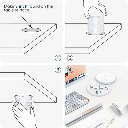 Recessed Power Grommet 3-inch Hole, 15W Wireless Charger, 20W USB C Fast Charging Station,2 AC Plug, Flush Mount Countertop Outlet, Workspace Essential Desk Hole Cover for Cables White
