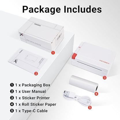 ORGBRO Sticker Printer Machine, X3 Mini Printer Print Pods Portable Thermal Inkless Sticker Maker, 3-Inch 300 DPI Bluetooth Pocket Printers for Smartphones, Notes, Journal, Photos, DIY, Kids Gift