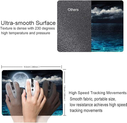 Moon Illuminating The Clear Blue Ocean Design Mouse Pad, Mouse Mat Square Waterproof Non-Slip Rubber Base MousePads for Computer Laptop Men Women Kids