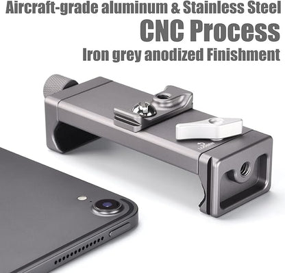 Full Metal Tablet Tripod Holder – Compatible with iPad mini, Air, Pro | 1/4" Screw & ARCA Dovetail Mounts | Universal Tablet Clamp Adapter