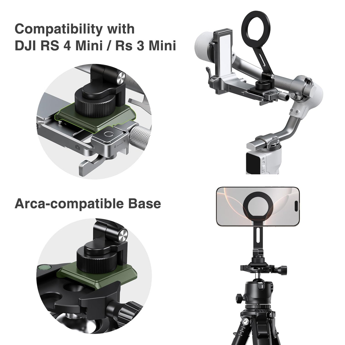 elitehood Magnetic Phone Tripod Mount, Magsafe iPhone Cold Shoe Arca Mount
