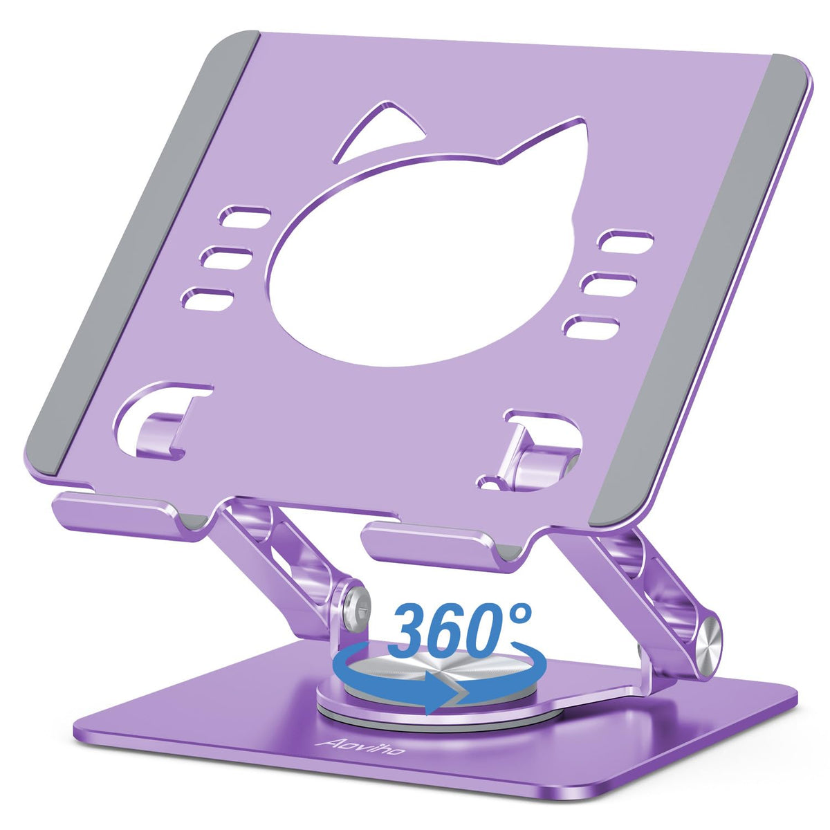 Aoviho Tablet Stand 360° Rotating Aluminum Holder, Adjustable, Portable and Foldable Monitors Stand for iPads, Compatible with 4-12.9" Tablets, Silver