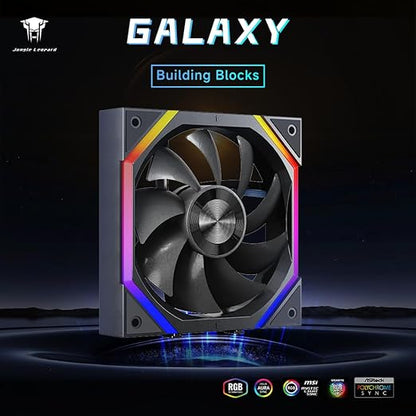 Jungle Leopard Galaxy 120mm PC Reverse Blade Case Fans, ARGB and PWM Cooling Fan PC, Axle Core Double Ring CD Pattern Module Computer Fans, Daisy-Chain 5V RGB Fan (Black 3 Pack)