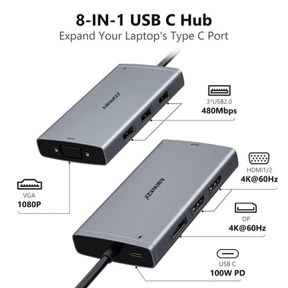 USB C Docking Station Dual Monitor Computer Multiple Monitor Hub Adapter
