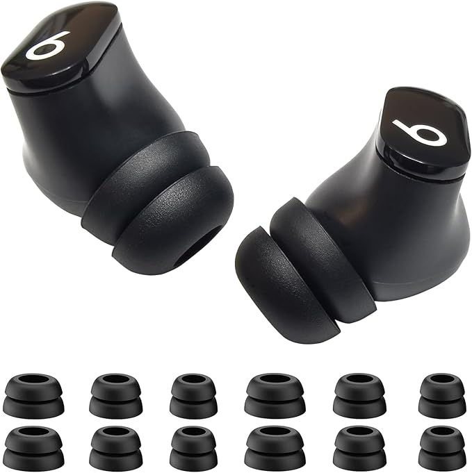 Double Flange Ear Tips for Beats Studio Buds Replacement Earbuds Tips for Beats Studio Buds+/Fit Pro/Solo Buds Earbuds Fit Beats Earbuds, 6 Pairs LMS Black