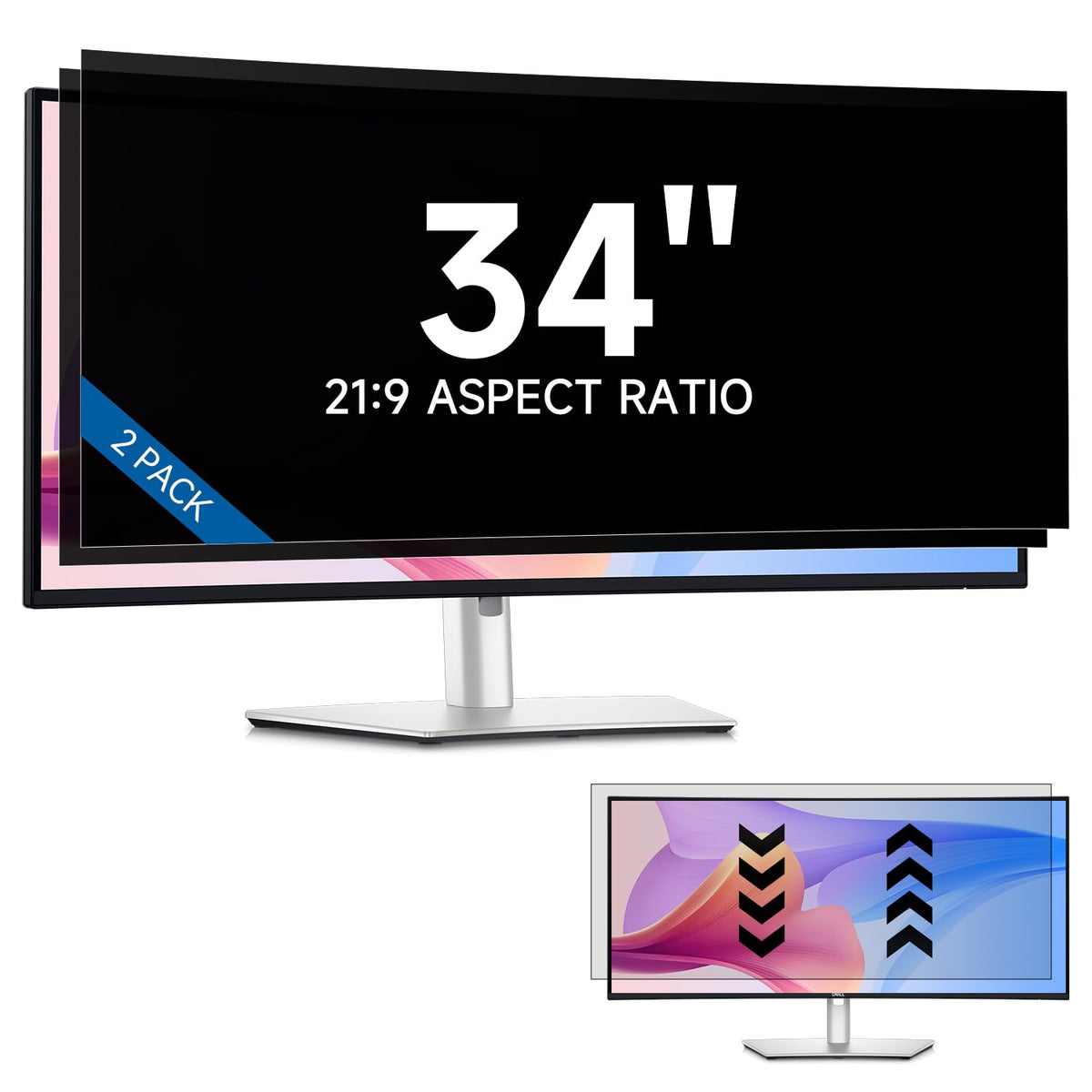 IPROKKO [2-Pack] 23.8 Inch Computer Privacy Screen Filter for 16:9 Widescreen Monitor, Removable 23.8in Anti Blue Light Glare Privacy Shield, Anti Spy Security Protector for Hp Dell Asus Acer Samsung