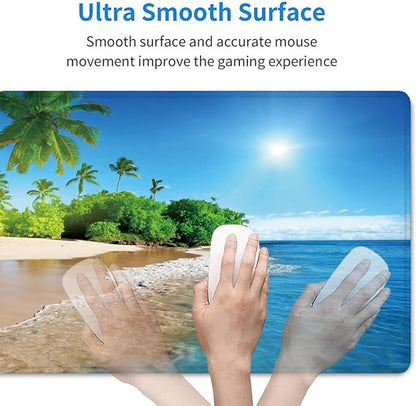 RTGGSEL 31.5x11.8 Inch Non-Slip Long Extended Large Gaming Mouse Pad with Stitched Edges XL Laptops Keyboard Mouse Mat(Beach View)