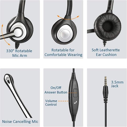 Wantek Cell Phone Headset with Microphone Noise Cancelling, Wired 3.5mm Computer Headphone for iPhone Samsung Android PC Laptop Tablet Skype Call Center Home Office, Ultra Comfort(F602J35)