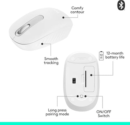 Logitech M196 Bluetooth Wireless Mouse, Compact and Portable Mouse for Laptops, Tablets and More, 12-Month Battery, Smooth Tracking, Compatible with PC and Mac, Windows and macOS - Off White