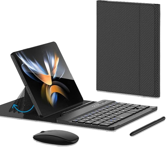 for Samsung Galaxy Z Fold 8 Ultra/8/7/6/5 Keyboard and Mouse, Portable Mini 7.9 inch Bluetooth Keyboard with Leather Case and Capacitive Pen, 4 in 1 Travel Set for Fold8 Wide Fold7 Accessories