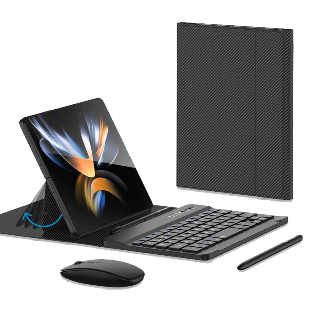 for Samsung Galaxy Z Fold 8 Ultra/8/7/6/5 Keyboard and Mouse, Portable Mini 7.9 inch Bluetooth Keyboard with Leather Case and Capacitive Pen, 4 in 1 Travel Set for Fold8 Wide Fold7 Accessories