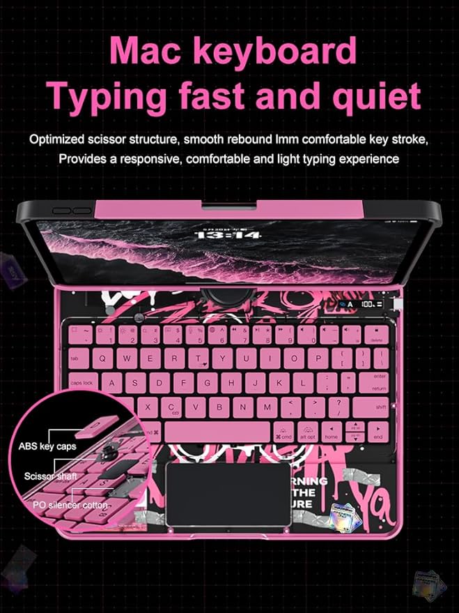 KARTICE Transparent 360 Keyboard Case with Wireless Keyboard for iPad Air 11 Inch 2024, 10.9" iPad Air 5th/4th, 11" iPad Pro 4/3/2/1 360° Rotating Stand