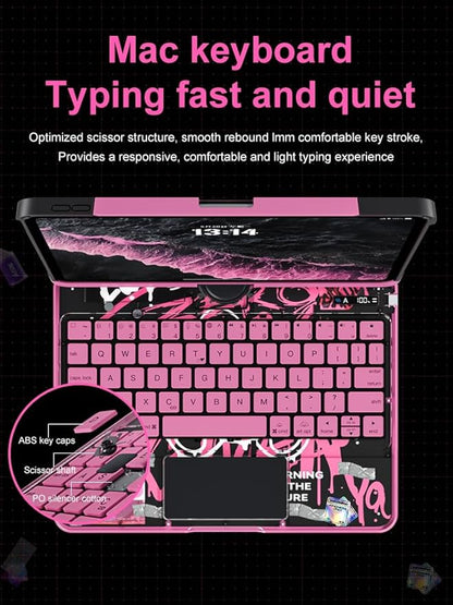 KARTICE Case with Wireless Keyboard Compatible with iPad 10th 2022 10.9 inch, Multi-Touch Trackpad, 7 Color Backlight, 360° Rotating Stand with Pencil Holder for 10th, Excludes iPad and Pencil