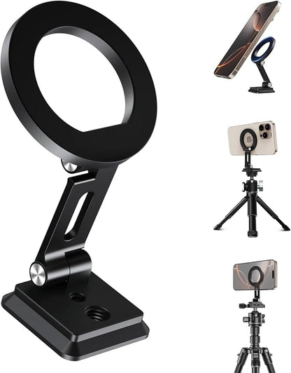 elitehood for Magsafe Phone Tripod Mount with Arca Port, Aluminum Magnetic iPhone Tripod Mount with 1/4" & 3/8" Screw, for Magsafe Phone Adapter Compatible with iPhone 16 15 14 13 12 Series, Black