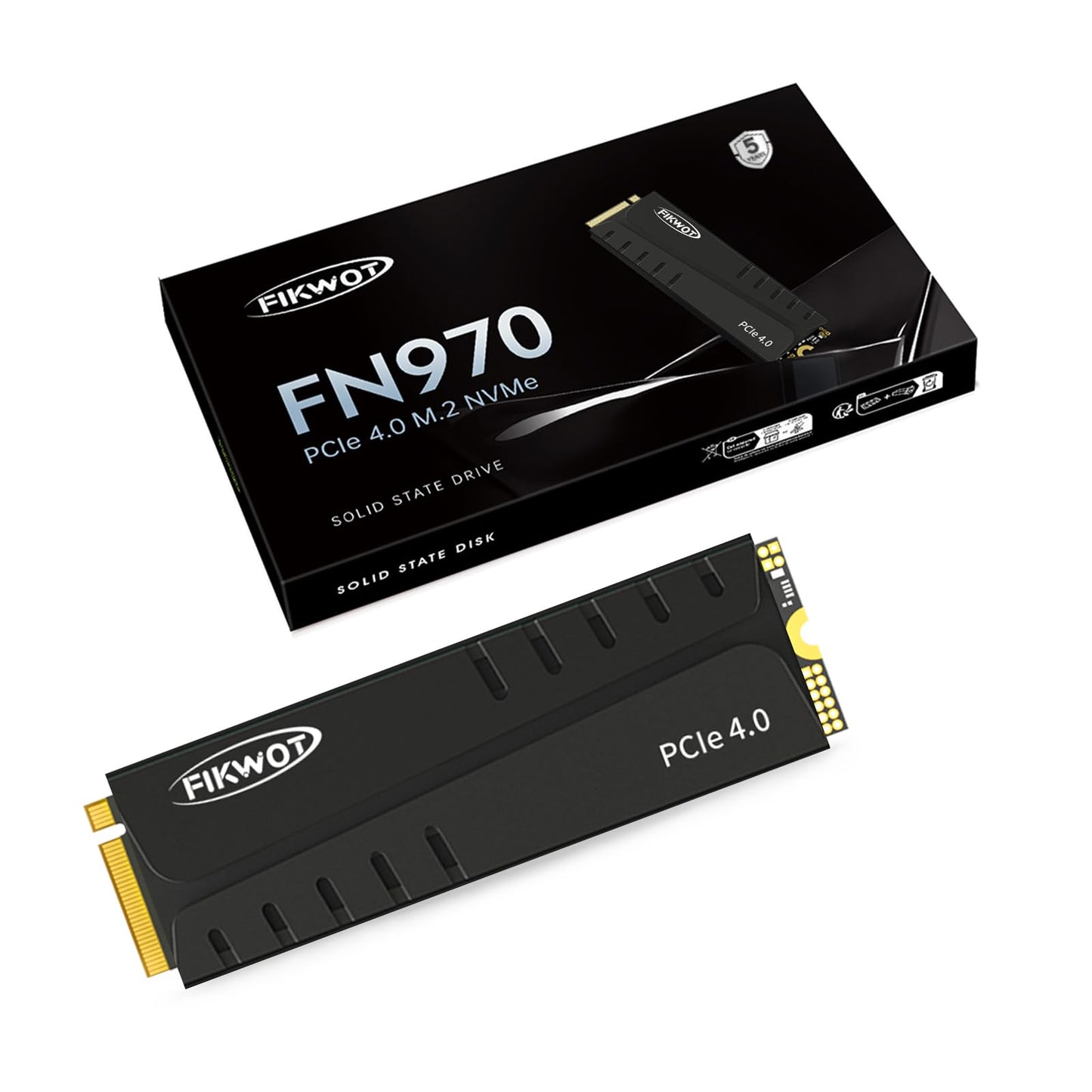 Fikwot FN970 1TB M.2 2280 PCIe Gen4 x4 NVMe 1.4 Internal Solid State Drive with Heatsink - Speeds up to 7,400MB/s, Configure DRAM Cache, Internal SSD