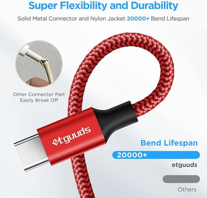 etguuds 6.6ft USB A to USB C Cable 3A Fast Charging, 2-Pack USB A to USB Type C Charger Cord for iPhone 16 15 Pro/Pro Max/Plus, for Samsung Galaxy S24 S23 S22 S21 S20 S10 A55 A54 Flip Note, Moto, Red