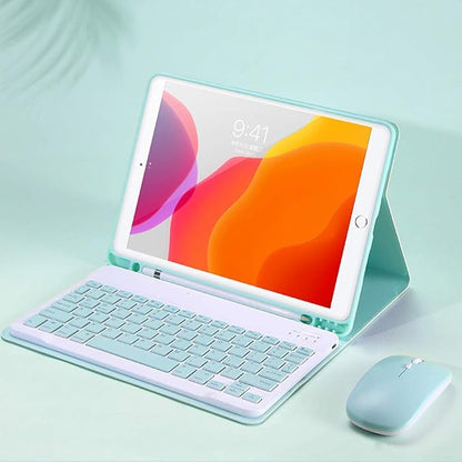 AnMengXinLing Keyboard Case for iPad Air 11 inch (M3 2025/M2 2024) with Mouse, Case for iPad Air 5th/4th Gen with Keyboard Cover with Pencil Holder, Sky Blue
