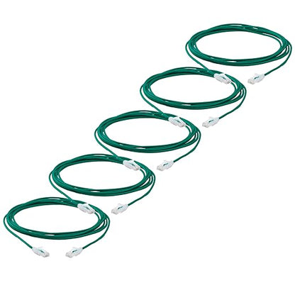 TRUECABLE Cat6 Component Rated Patch Cable, Unshielded (U/UTP), 14ft, Green, 28AWG Solid Copper, Snagless 10G High-Speed Ethernet Cable, PoE++ 4PPoE 100W, UL Listed, RoHS-3, 5 Pack