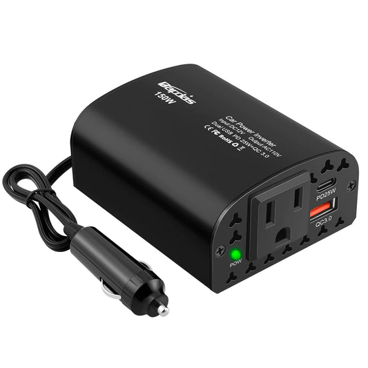 Bapdas 150W Car Power Inverter DC 12V to 110V AC Car Adapter for Plug Outlet with PD 25W &QC3.0 USB Ports Car Charger Adapter