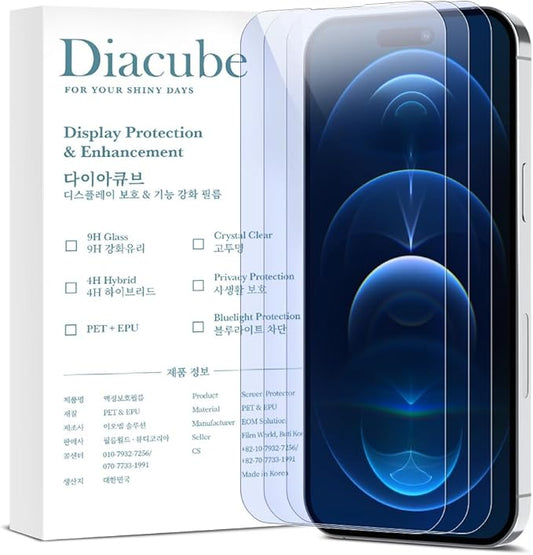 Diacube 3-Pack Anti-Blue Light Matte Screen Protector For iPhone 12/12 Pro [Support Fingerprint Unlock] Anti-Glare, Anti-Fingerprint [Eye Protection] Bubble-Free Installation with Alignment Jig