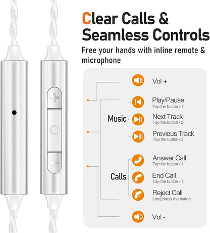 Vibes 202ML Wired Earbuds - HiFi in Ear Headphones - Noise-Isolating Ear Buds w/ Mic - Clear Sound, Deep Bass, Comfort-Fit Earphones - MMCX–Lightning for iPhone 5–14, Silver Plated Cord, Carrying Case