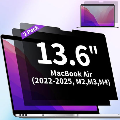 2-Pack Privacy Screen Protector for MacBook Air 13.6 Inch (2022-2025, M2, M3, M4) – Matte Laptop Privacy Screen Anti Blue Light Glare Filter for Models A2681 A3113 A3240