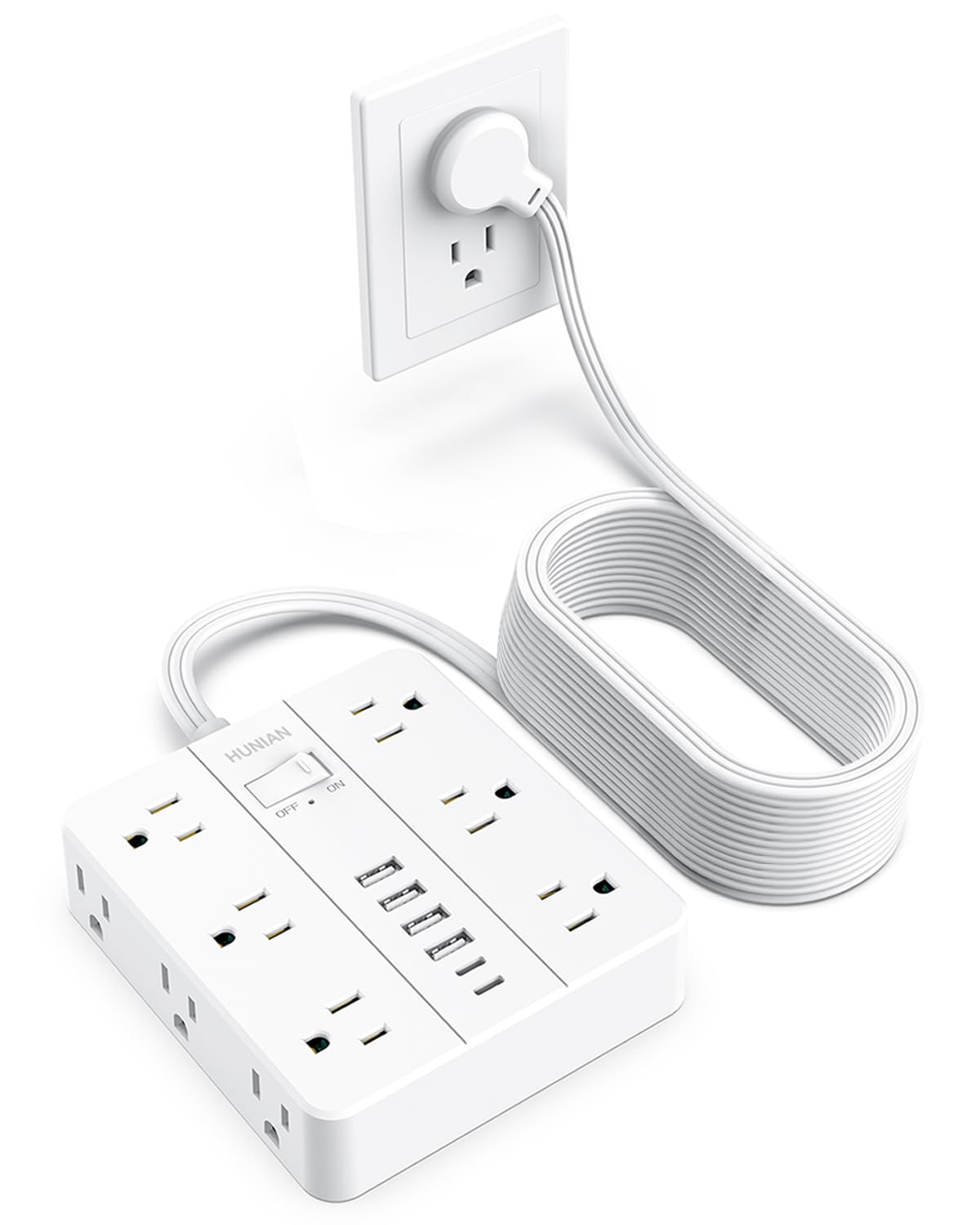 Flat Plug Power Strip, 5Ft Extension Cord with Multiple Outlets