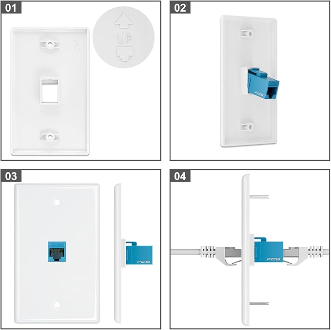 FGB 6-Port Keystone Wall Plate 20-Pack, Low-Profile Single Gang Wall Plates for RJ45, HDMI, and Coax Keystone Inserts, White