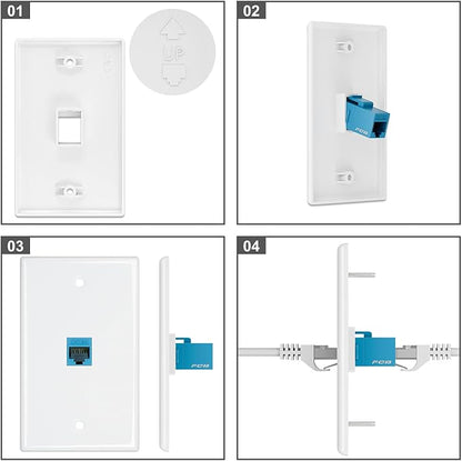 FGB 6-Port Keystone Wall Plate 20-Pack, Low-Profile Single Gang Wall Plates for RJ45, HDMI, and Coax Keystone Inserts, White