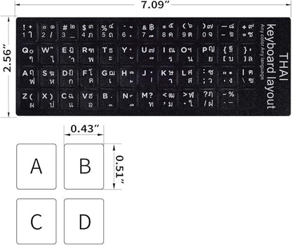 2PCS Thai-English Keyboard Letters Replacement Stickers - White Font on Black Background for Computer, Laptop, Notebook, Desktop - Matte Vinyl Alphabet Stickers