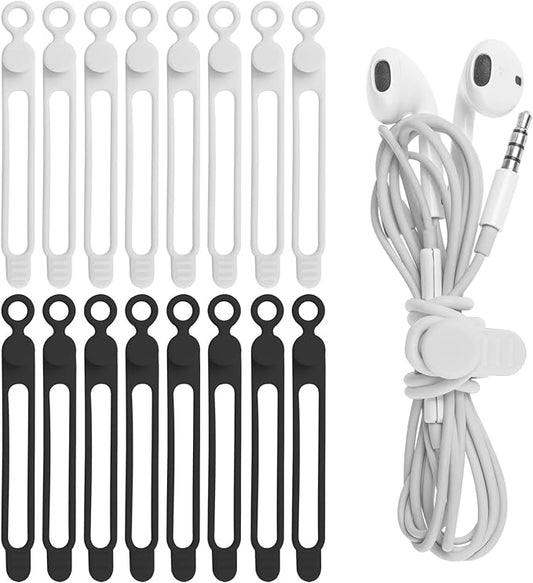 Nearockle 16Pcs 4.2" Silicone Cable Ties Cord Organizer for Cable Management, Reusable Cable Organizer Electronic Accessories in Home,Office,Kitchen,School,Travel(Black*8 & White*8)
