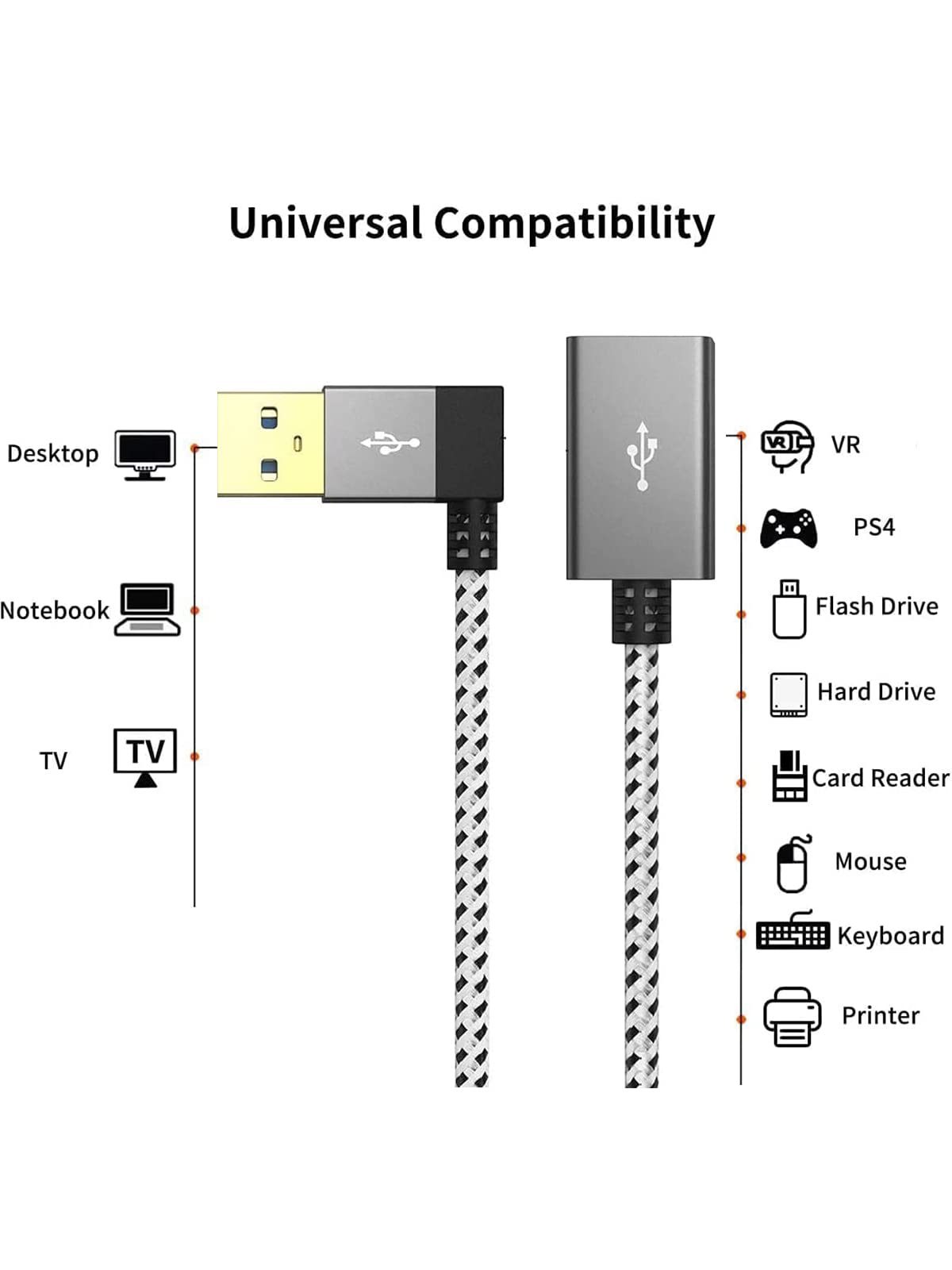 CableCreation Short USB 3.0 Extension Cable 1FT, Left Angle Extender Cord