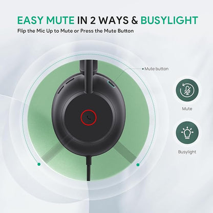 Yealink UH35 USB Headset for PC, Wired Headphones with Noise Cancelling Microphone, Certified Teams, All-Day Comfort Design, Stereo Headset for Home Office Online Meeting, Easy Mute, Busylight