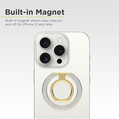 PureGear Magnetic Phone Grip Ring Stand, Magnetic Phone Ring Holder for MagSafe iPhone 16, 16 Pro, 15, 15 Plus, 14, 14 Plus, 14 Pro, 14 Pro Max, 13, 12 Adjustable Kickstand(Gold with Silver Glitter)