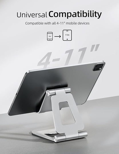 Nulaxy Aluminum Dual Foldable iPad Stand, Fully Adjustable Desktop Tablet Holder, Tablet Accessories for Office Kindle Compatible with Mobile Devices iPad Pro/Air/Mini, iPhone Pro/Max/Plus, Silver