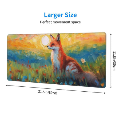 Gaming Mouse Pad, Large Non-Slip Rubber Base Mousepad, Keyboard Mouse Mat, Desk Pad with Stitched Edges, 31.5x11.8inch, Fox