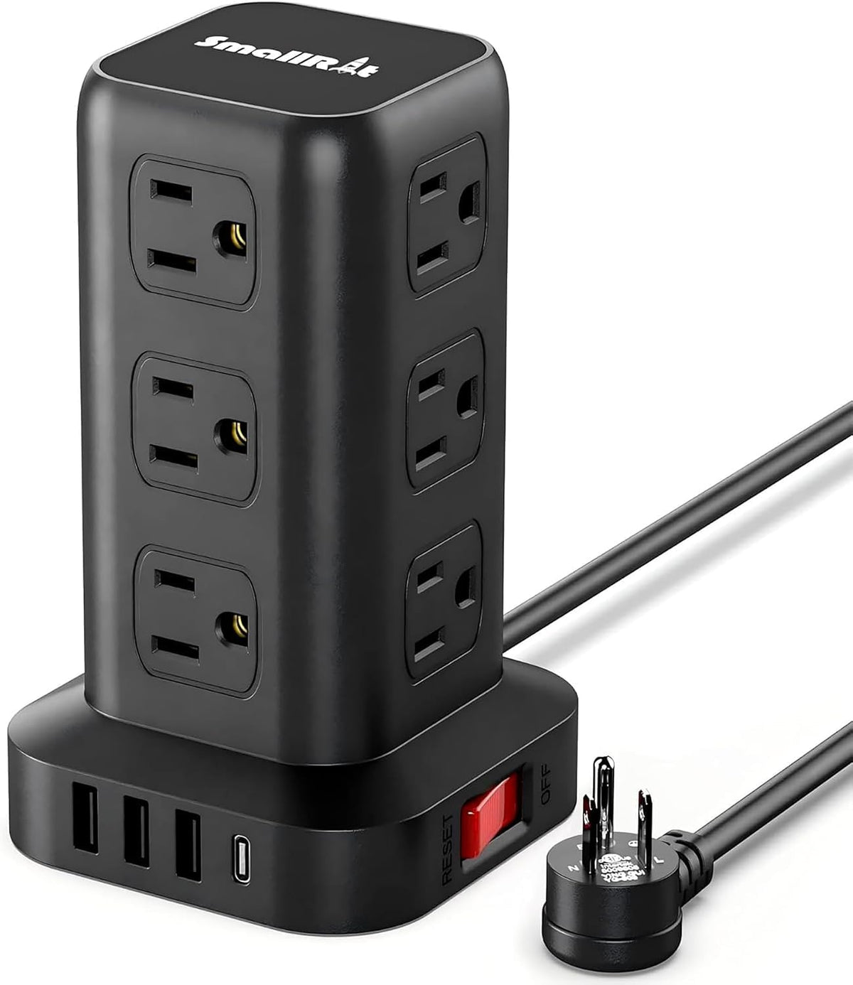 Extension Cord with Multiple Outlets, SMALLRT Power Strip Tower with USB Ports 12 AC Outlets, PD 20W USB C, 15FT Outlet Extender for Home Dorm, Office Supplies, Overload Protection