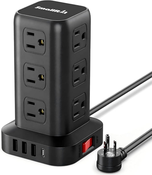 Extension Cord with Multiple Outlets, SMALLRT Power Strip Tower with USB Ports 12 AC Outlets, PD 20W USB C, 15FT Outlet Extender for Home Dorm, Office Supplies, Overload Protection